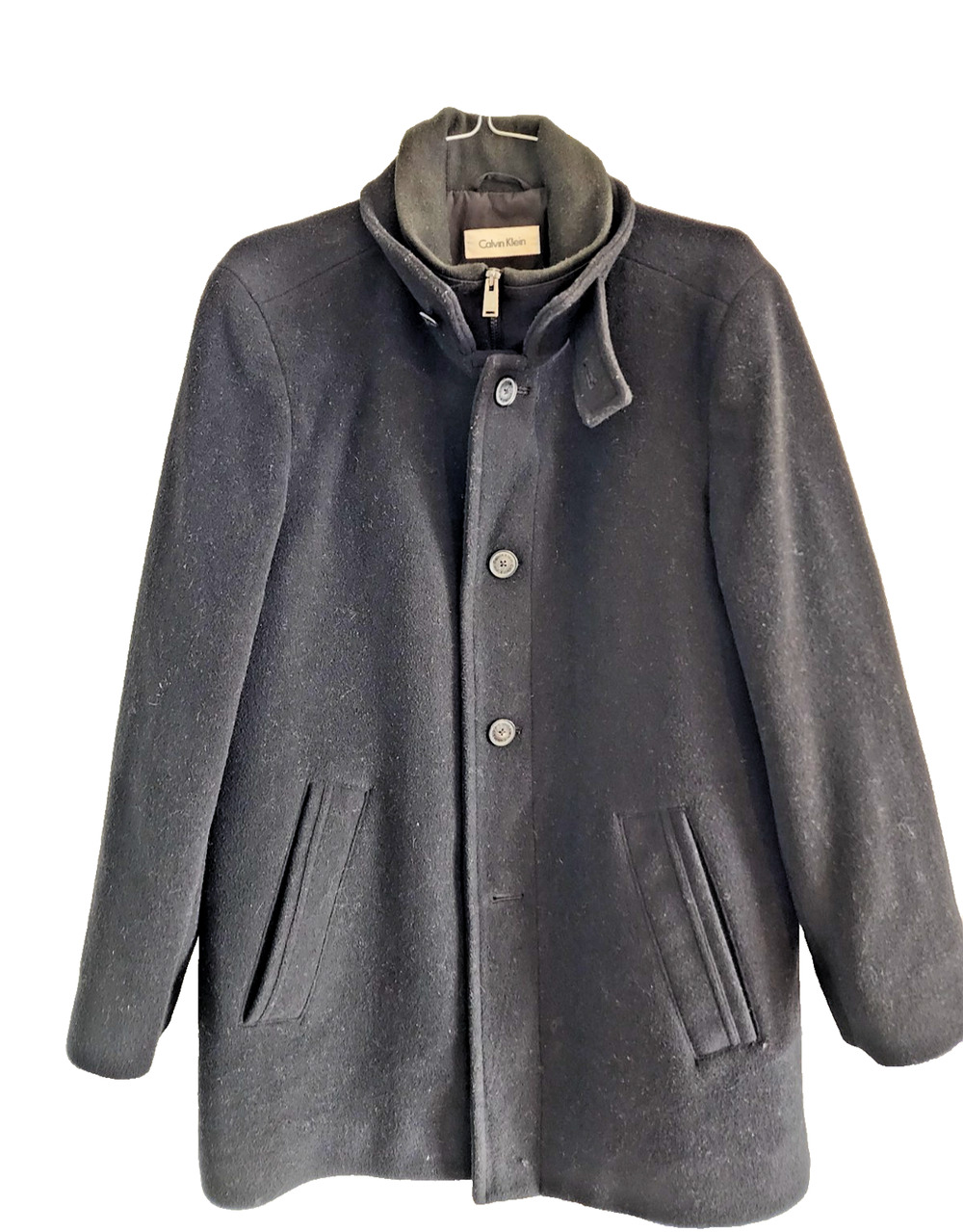 Calvin Klein Mens Regular fit Coleman Wool-Blend Overcoat 38R Black